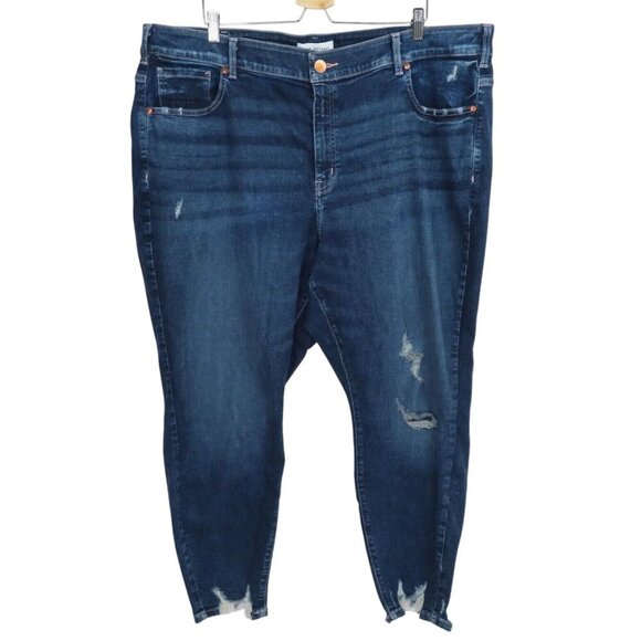 Lane Bryant Plus Size 28 Curvy Fit High Rise Skinny Distressed Dark Denim Jeans - Picture 1 of 13